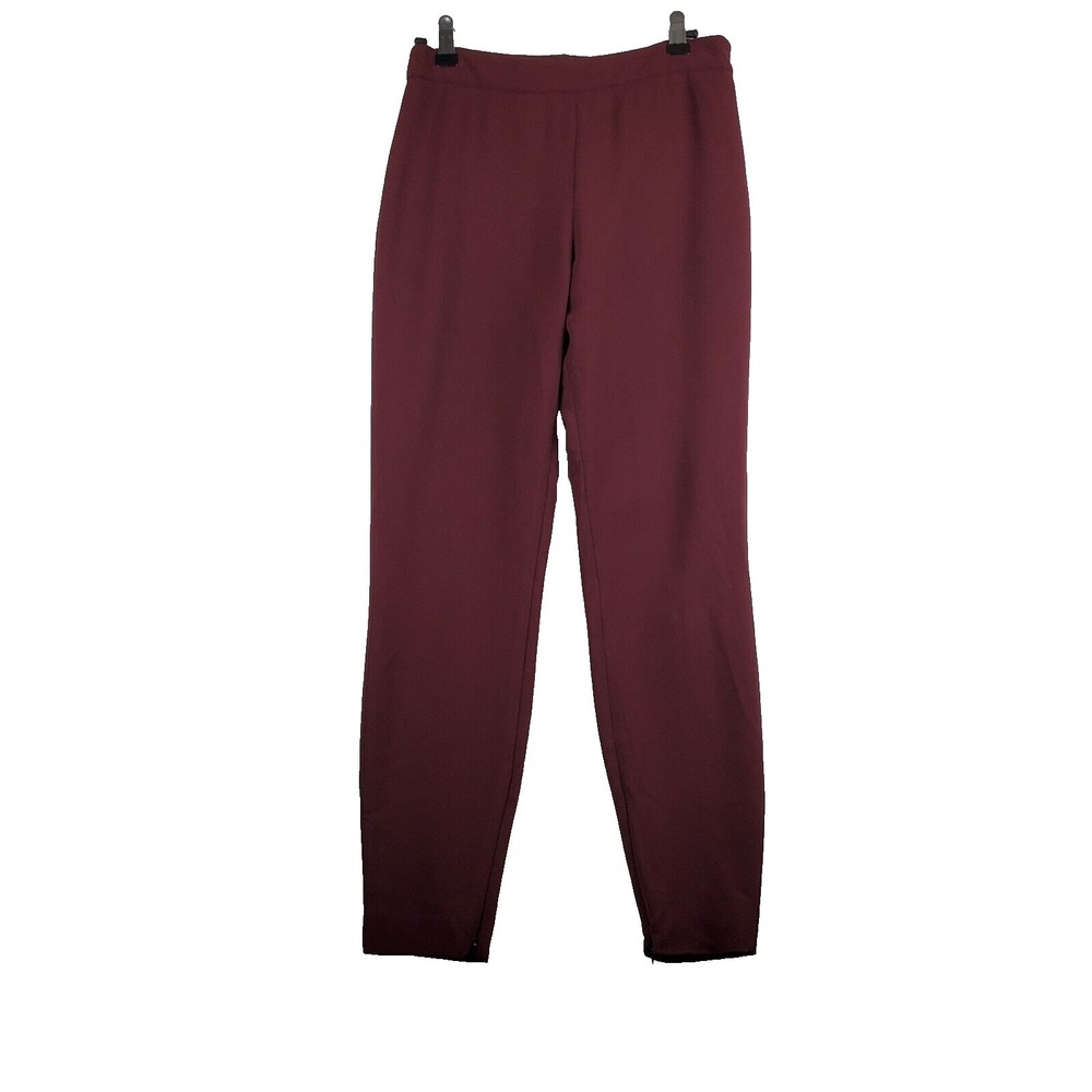 Theory Pants Women 2 Burgundy Acetate Classic High-Rise Performance Ankle Zipper